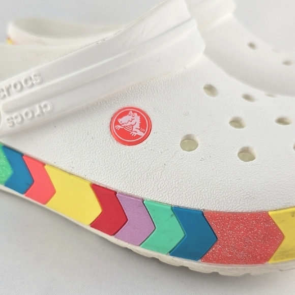CROCS Kids Clogs White Crocband Chevron Rainbow Sparkles Size J6 - Picture 5 of 14